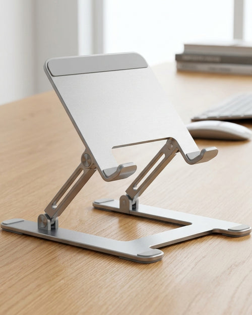 Lofar Folding Aluminum Desktop Phone Stand with Dual Hinge Silver - Lifestyle view